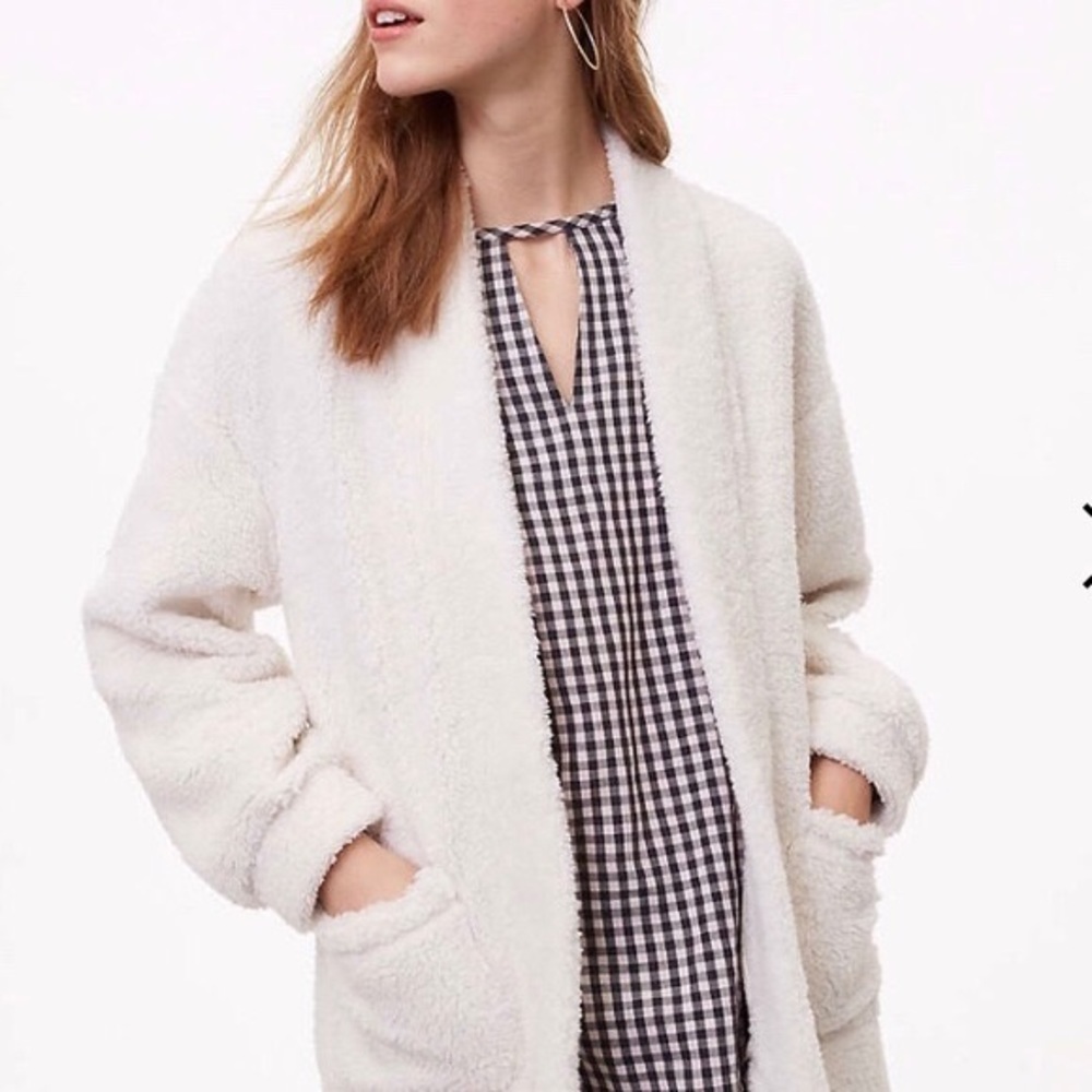 LOFT White Fleece Sherpa Cardigan